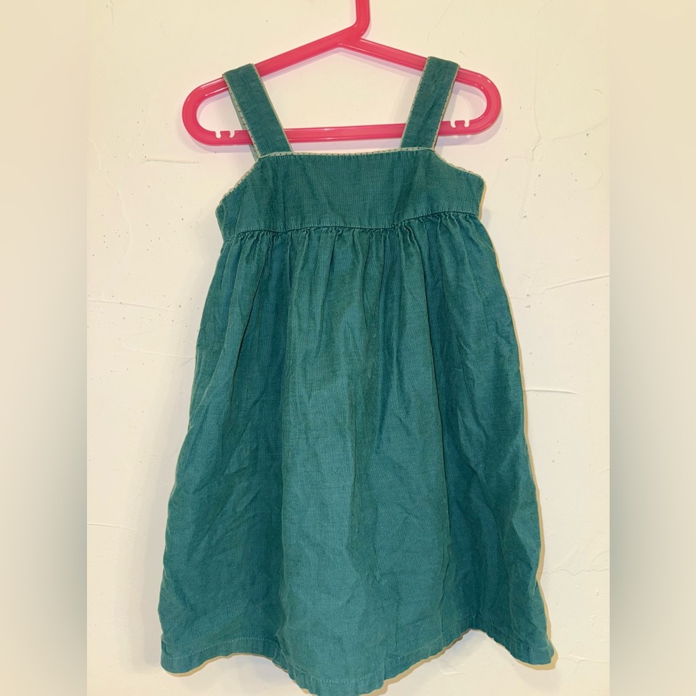 MINI BODEN GREEN LIGHT WEIGHT CORDUROY GIRLS DRESS RUFF BACK SZ 4-5 YOUTH